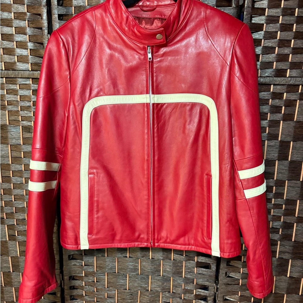 Vintage Wilsons Leather Maxima Red Leather Moto Racer Jacket Women’s XL